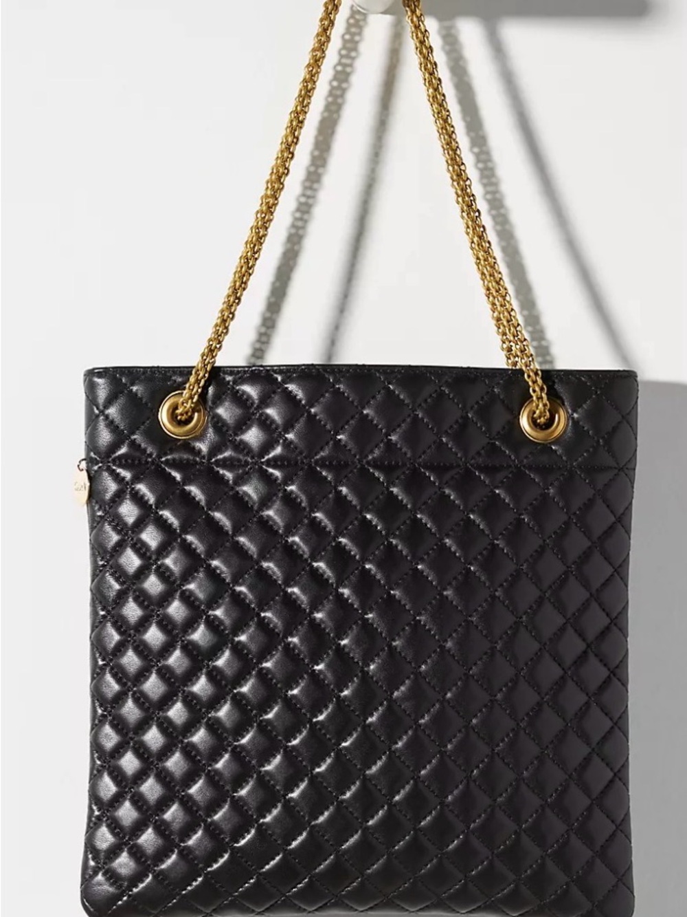 Clare V Delphine Black Quilted Shoulder Bag with Gold Chain Straps